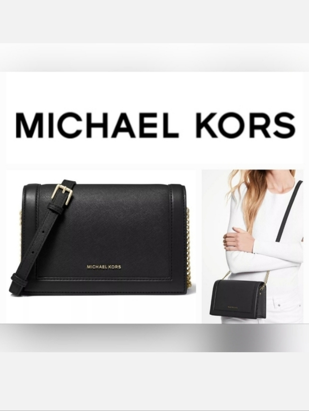 Michael Kors Black Saffiano Leather Jet Set Full Flap Chain Crossbody Bag NWT